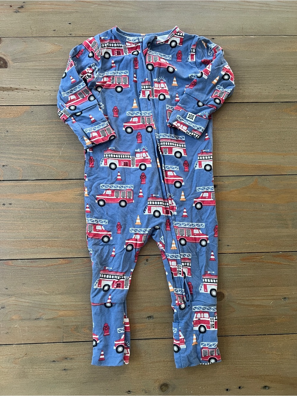 Sweet Bamboo Fire Truck Two-Way Zip Footie Sleeper